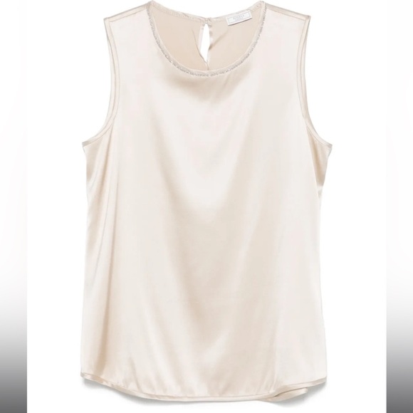 Peserico Tops - Peserico Beige beaded Sleeveless Silk Blouse